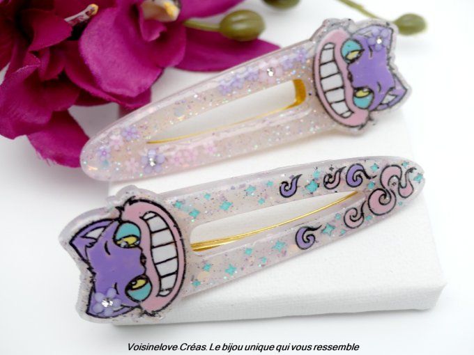 Barrettes kawaii chat Checheer blanche  lot de 2