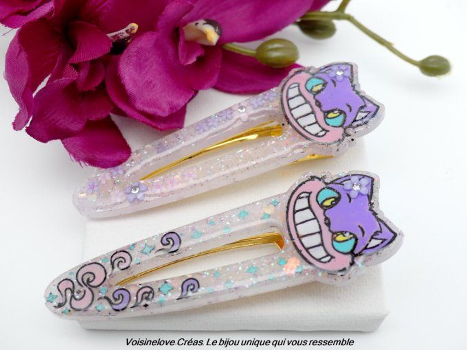 Barrettes kawaii chat Checheer blanche  lot de 2