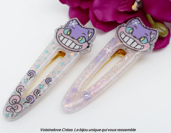 Barrettes kawaii chat Checheer blanche  lot de 2