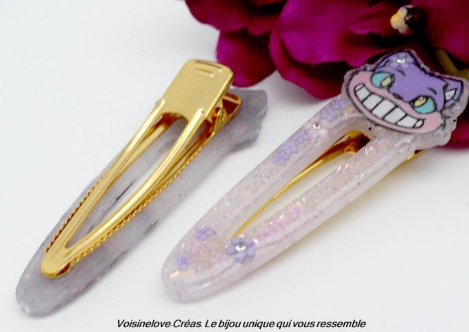 Barrettes kawaii chat Checheer blanche  lot de 2