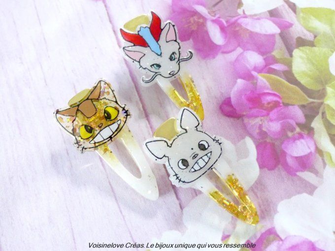 Barrettes kawaii Ghibli blanches et doré 