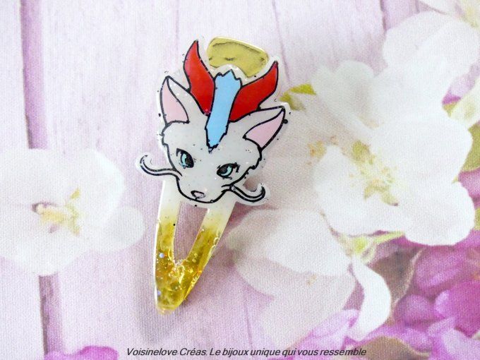 Barrettes kawaii Ghibli blanches et doré 