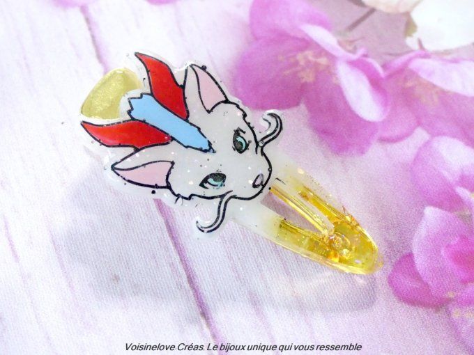 Barrettes kawaii Ghibli blanches et doré 