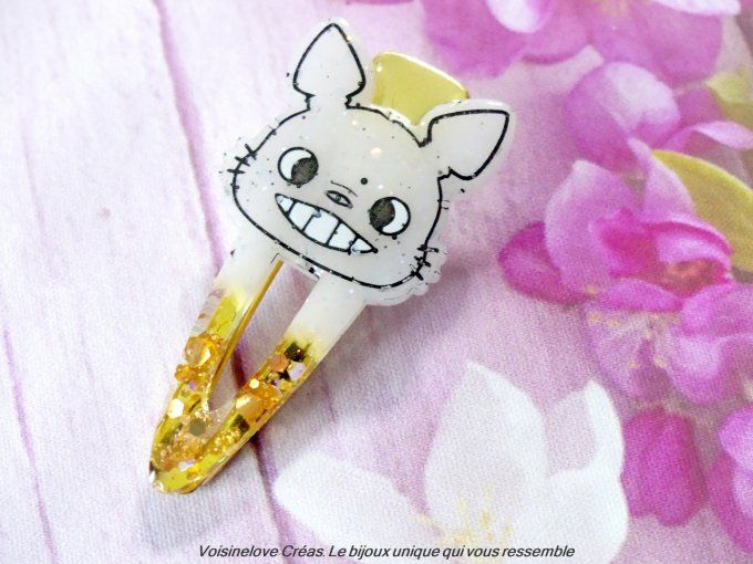 Barrettes kawaii Ghibli blanches et doré 