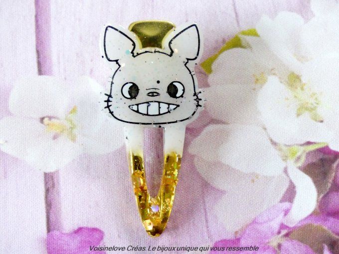 Barrettes kawaii Ghibli blanches et doré 