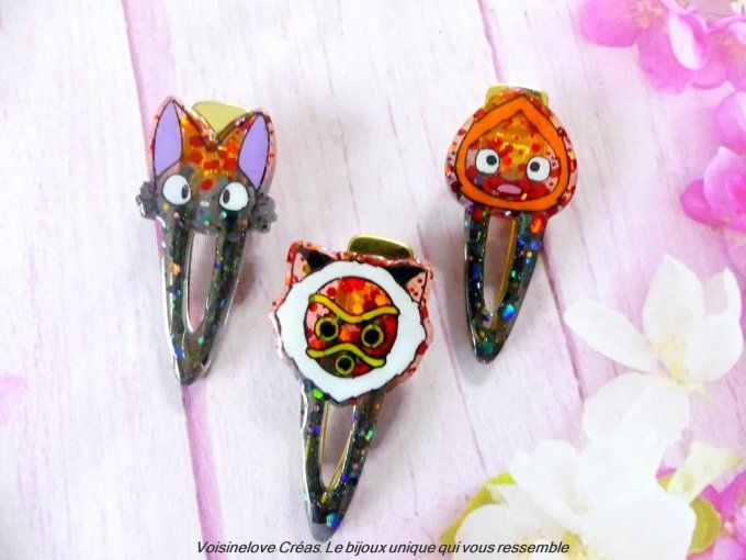 Barrettes kawaii stdio Ghibli noir et rouge