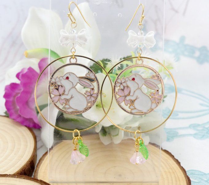 Boucles d'oreilles créoles kawaii lapin 