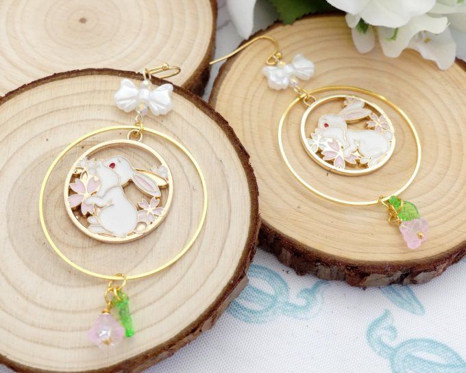 Boucles d'oreilles créoles kawaii lapin 