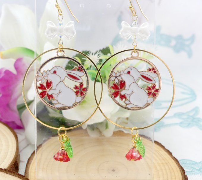 Boucles d'oreilles créoles kawaii lapin 