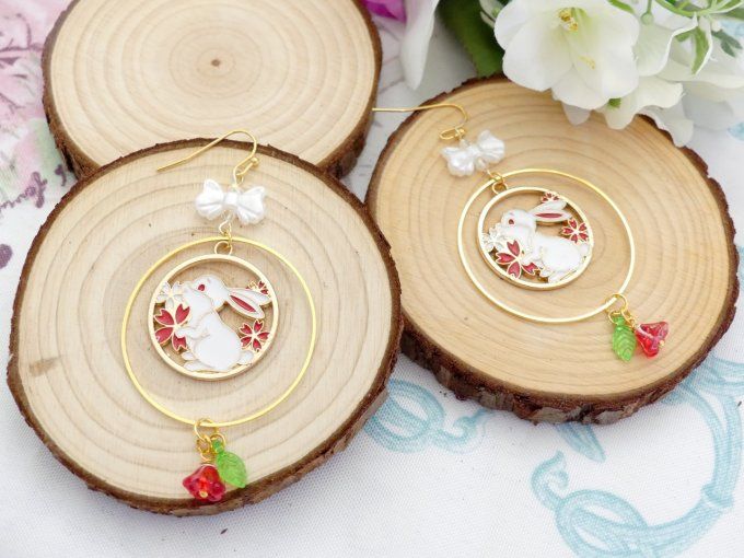 Boucles d'oreilles créoles kawaii lapin 