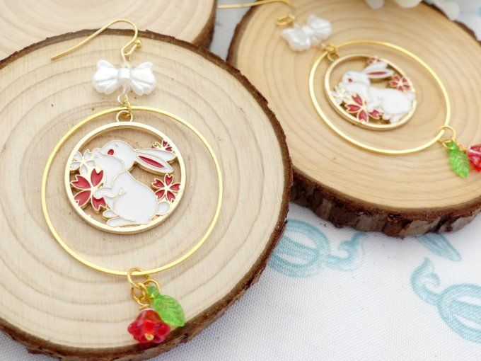 Boucles d'oreilles créoles kawaii lapin 