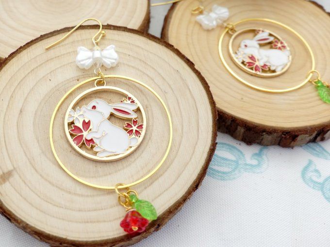 Boucles d'oreilles créoles kawaii lapin 