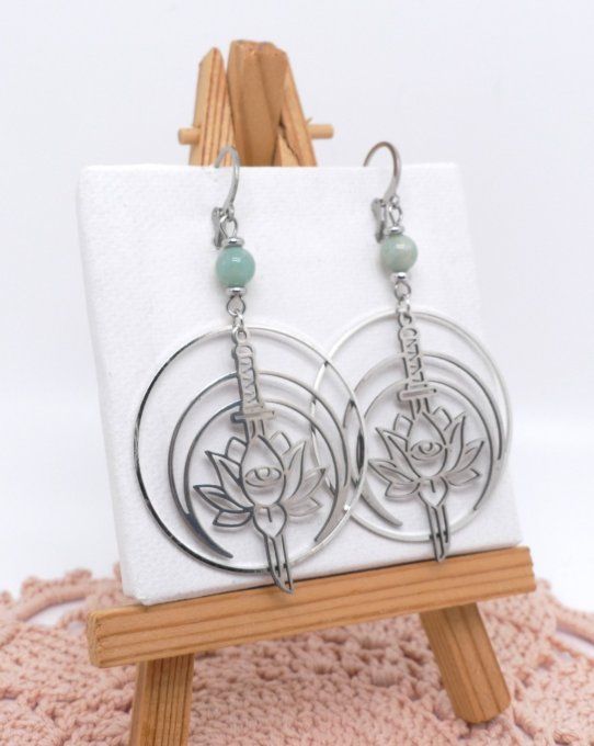 Boucles d'oreilles acier chakra et pierres gemmes