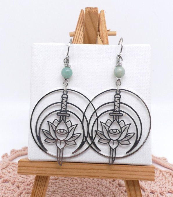 Boucles d'oreilles acier chakra et pierres gemmes