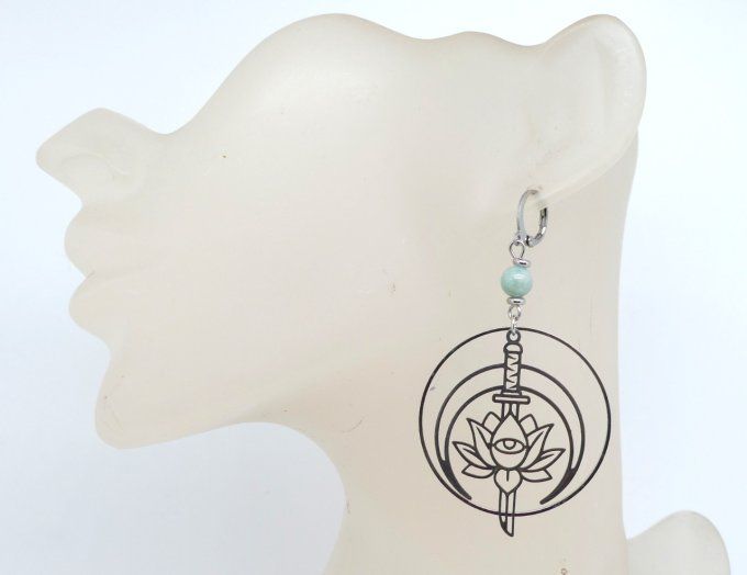 Boucles d'oreilles acier chakra et pierres gemmes