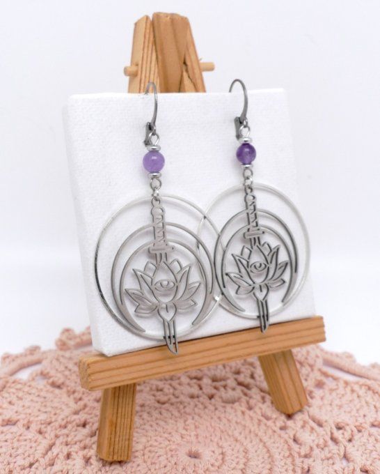 Boucles d'oreilles acier chakra et pierres gemmes