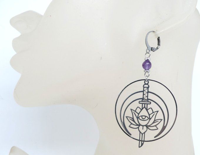 Boucles d'oreilles acier chakra et pierres gemmes