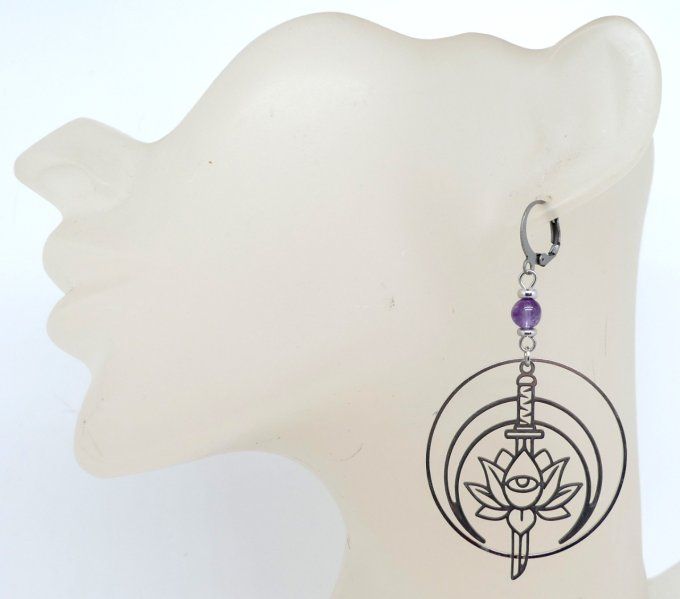 Boucles d'oreilles acier chakra et pierres gemmes