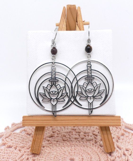 Boucles d'oreilles acier chakra et pierres gemmes