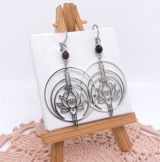 Boucles d'oreilles acier chakra et pierres gemmes