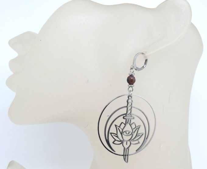 Boucles d'oreilles acier chakra et pierres gemmes