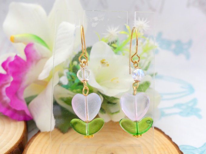 boucles d'oreilles fleurs en perles de verre
