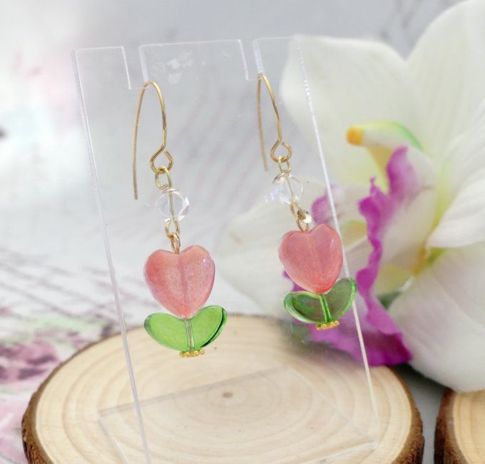 Boucles d'oreilles fleurs en perles de verre 