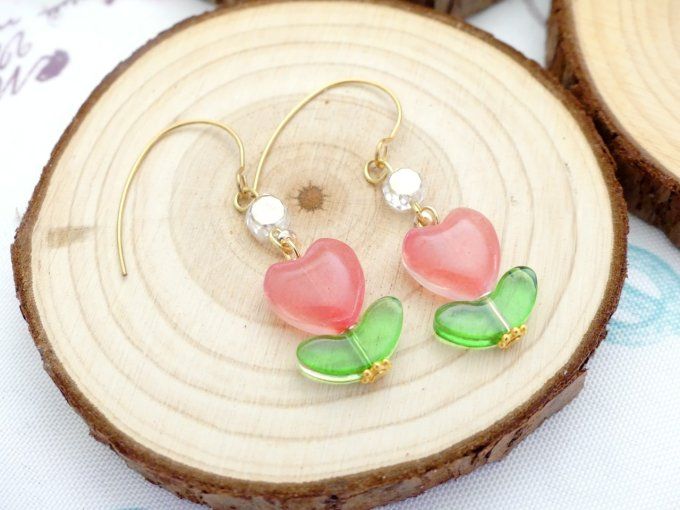Boucles d'oreilles fleurs en perles de verre 