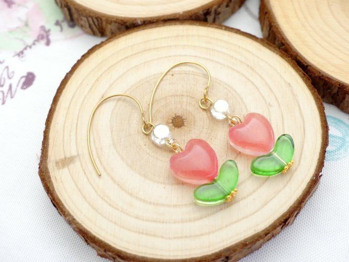 Boucles d'oreilles fleurs en perles de verre 