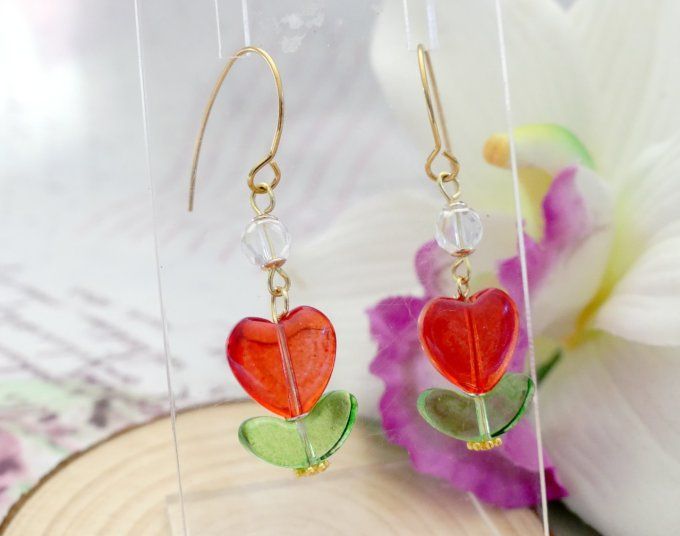 Boucles d'oreilles fleur en perles de verre