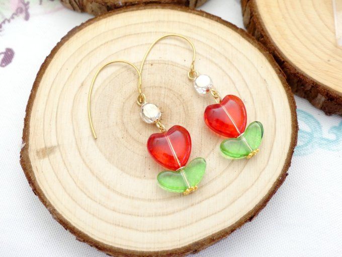 Boucles d'oreilles fleur en perles de verre