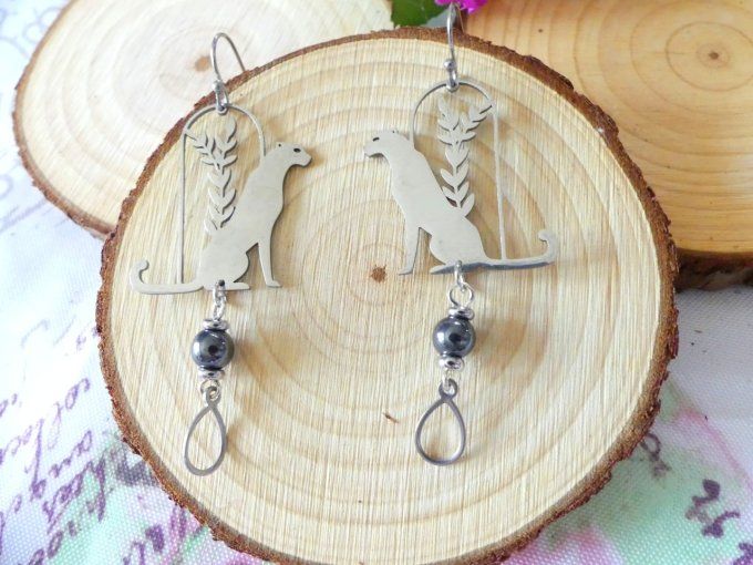 Boucles d'oreilles panthère en acier argent et perles de cristal