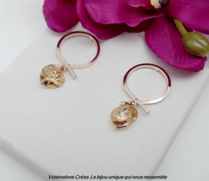 Boucles Valentina or rose et coeur cristal chamagne AB