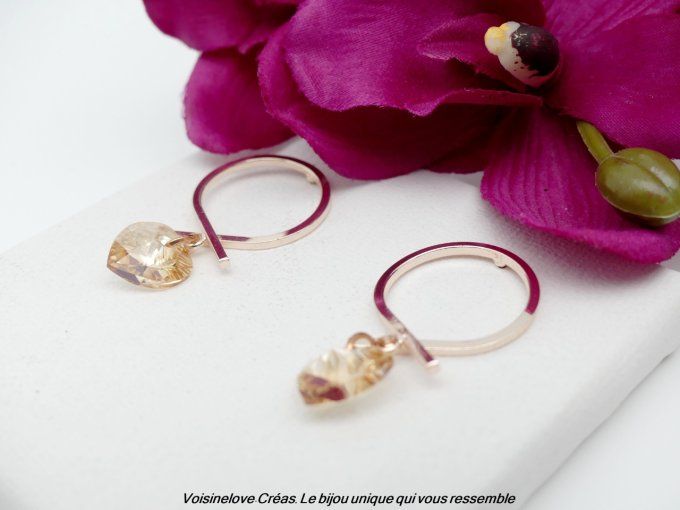 Boucles Valentina or rose et coeur cristal chamagne AB