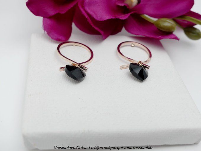 Boucles Valentina or rose et coeur swarovski jet black