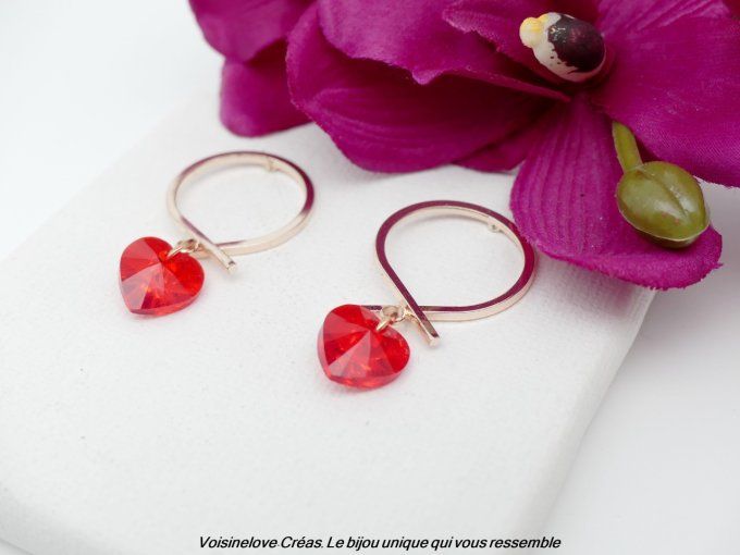 Boucles  Valentina or rose et coeur rouge