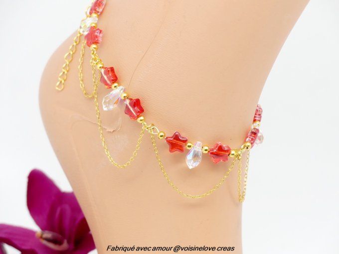 Bracelet de cheville lolita doré et rouge