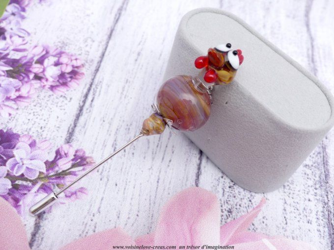 Broche fibule Cocotte en perle de verre de murano artisanale entièrement réalisé par mes soins dans 