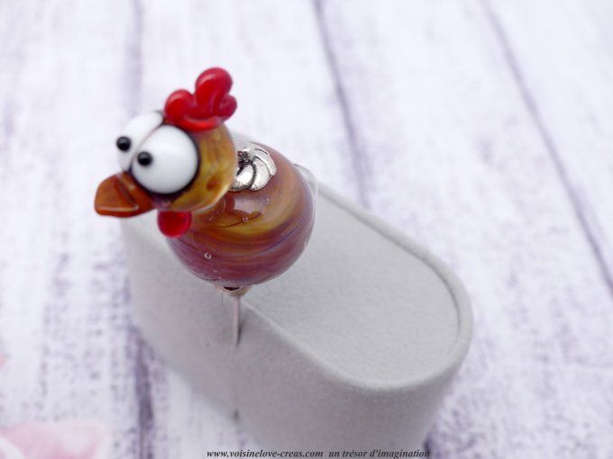 Broche fibule Cocotte en perle de verre de murano artisanale entièrement réalisé par mes soins dans 