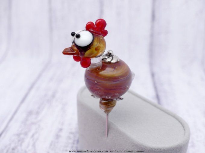 Broche fibule Cocotte en perle de verre de murano artisanale entièrement réalisé par mes soins dans 