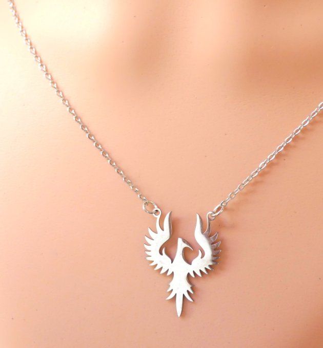 Collier acier inoxydable argent envol du phénix