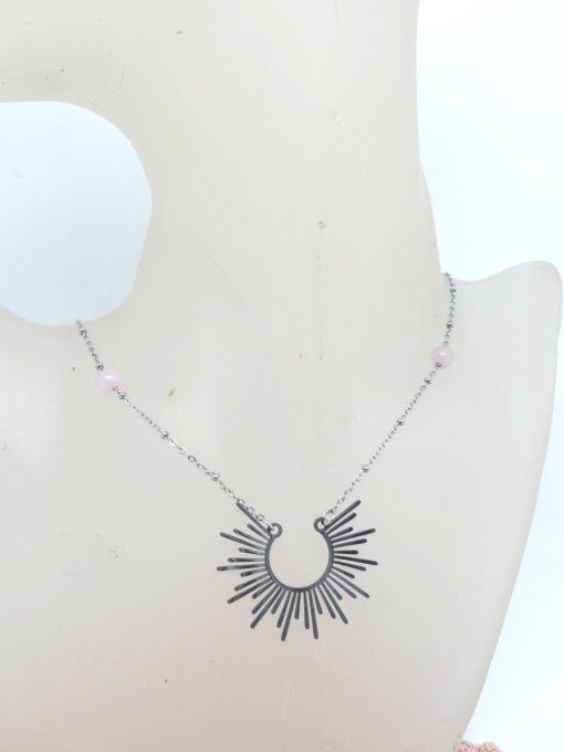 Collier soleil en acier et pierre gemme
