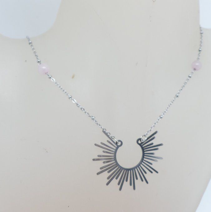 Collier soleil en acier et pierre gemme