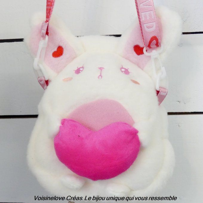 Mini sac kawaii lapin blanc et coeur rose