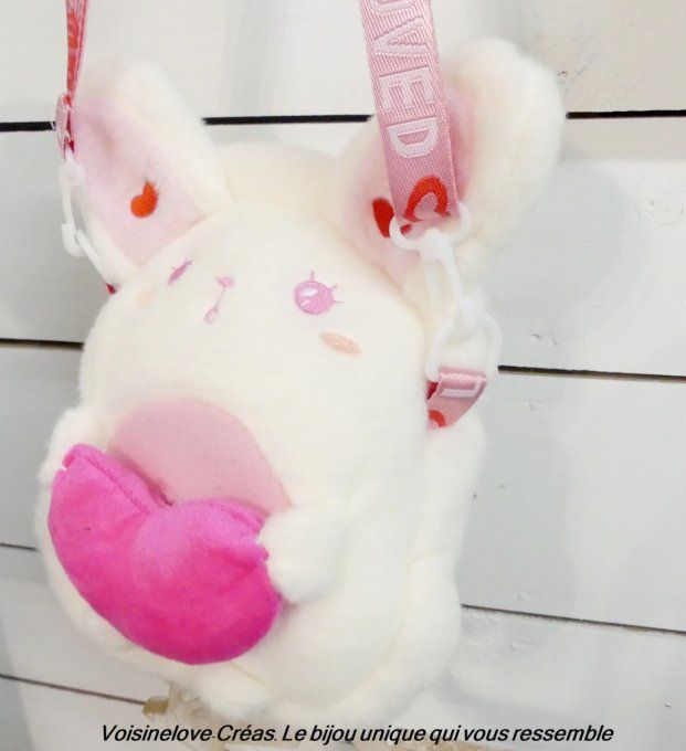 Mini sac kawaii lapin blanc et coeur rose