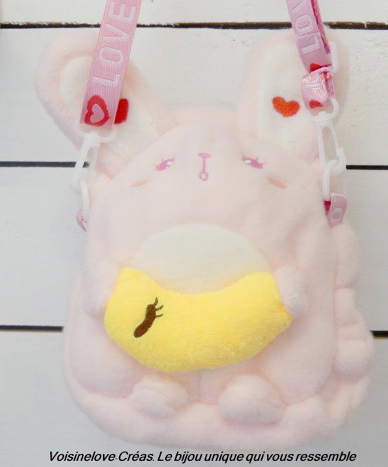 Mini sac kawaii lapin blanc et coeur rose