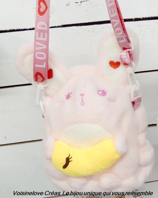 Mini sac kawaii lapin blanc et coeur rose