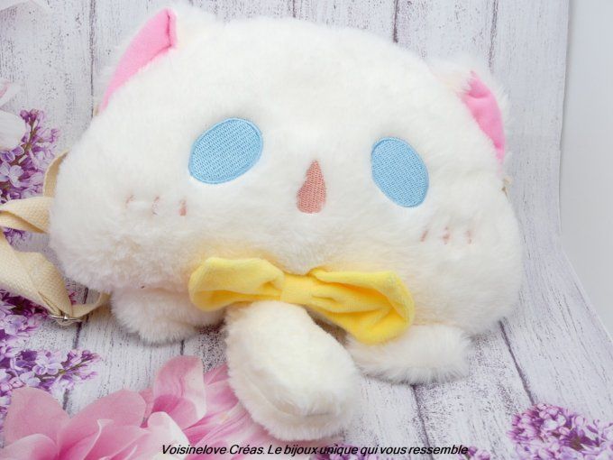 Mini sac kawaii chat blanc en pilou