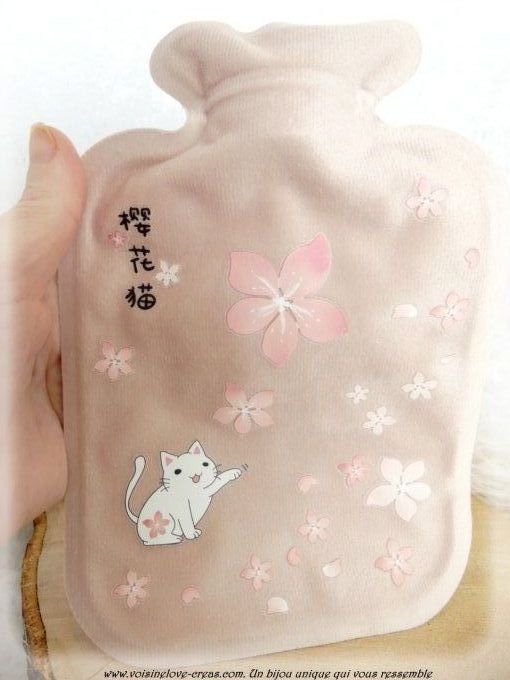 Bouillotte kawaii chat rose sakura
