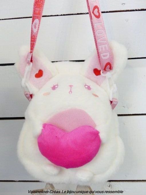 Mini sac kawaii lapin blanc et coeur rose